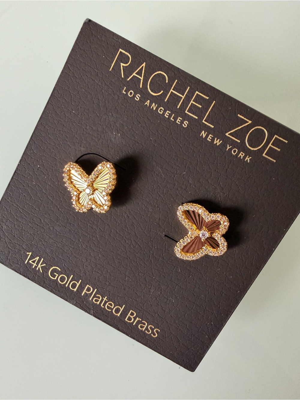 Gold Butterfly pave Stud Earrings